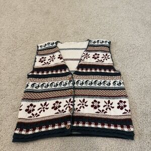 Vintage Women's Fair Isle Sweater Vest Green Red Christmas Cotton Size Small